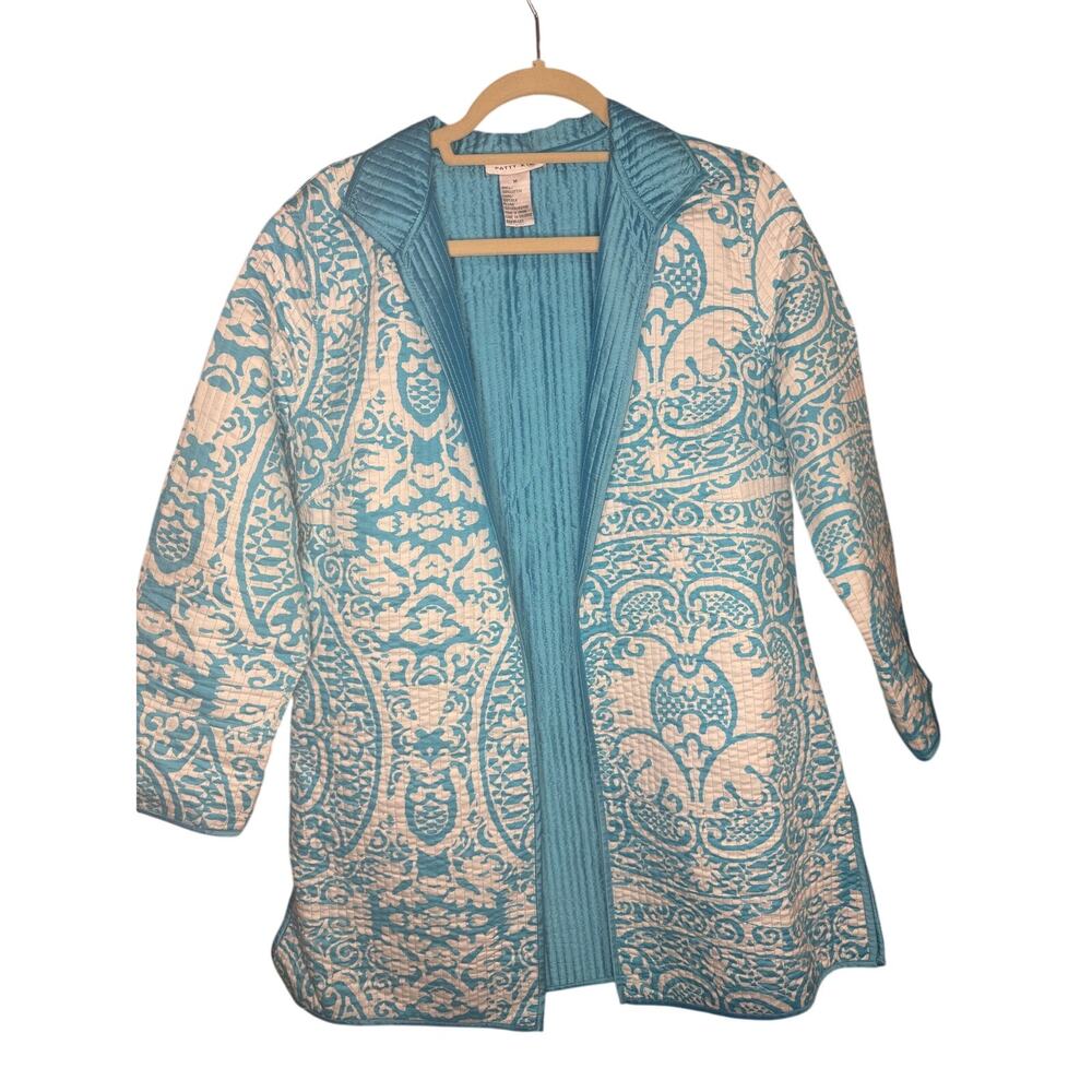 Patty Kim Quilted Blue/White Cotton Jacket Women's Size M